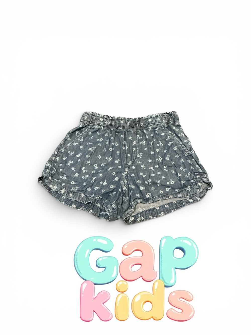 GAP Girls' Chambray Floral Elastic-Waist Shorts - Gray Blue